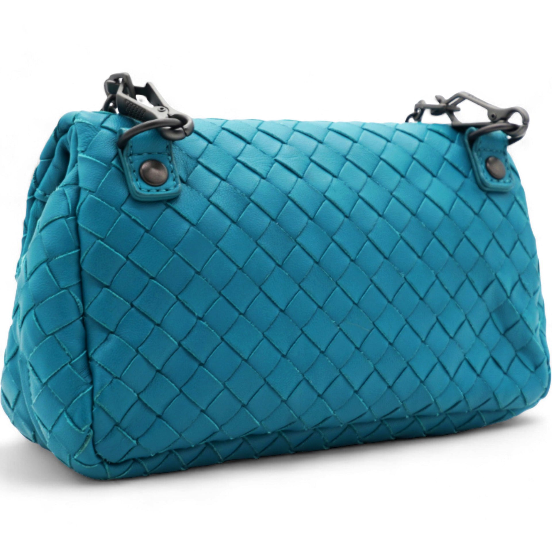 BOTTEGA VENETA Nappa Intrecciato Small Chain Crossbody Teal 