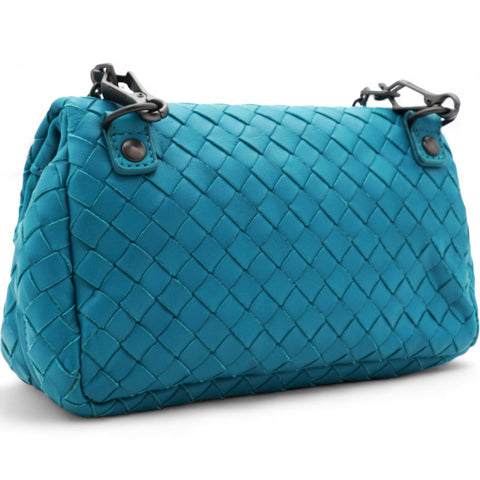 BOTTEGA VENETA Nappa Intrecciato Small Chain Crossbody Teal 