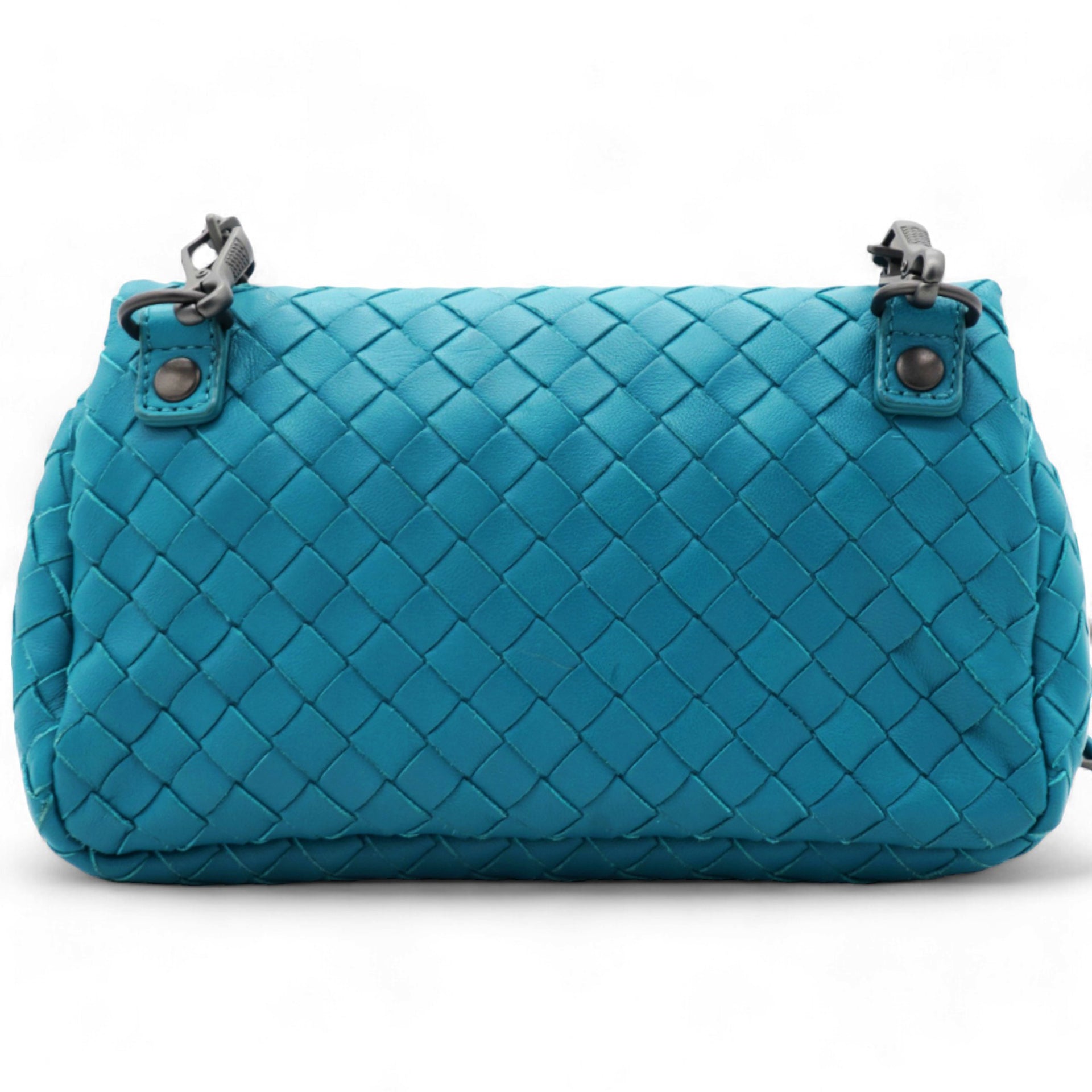 BOTTEGA VENETA Nappa Intrecciato Small Chain Crossbody Teal 