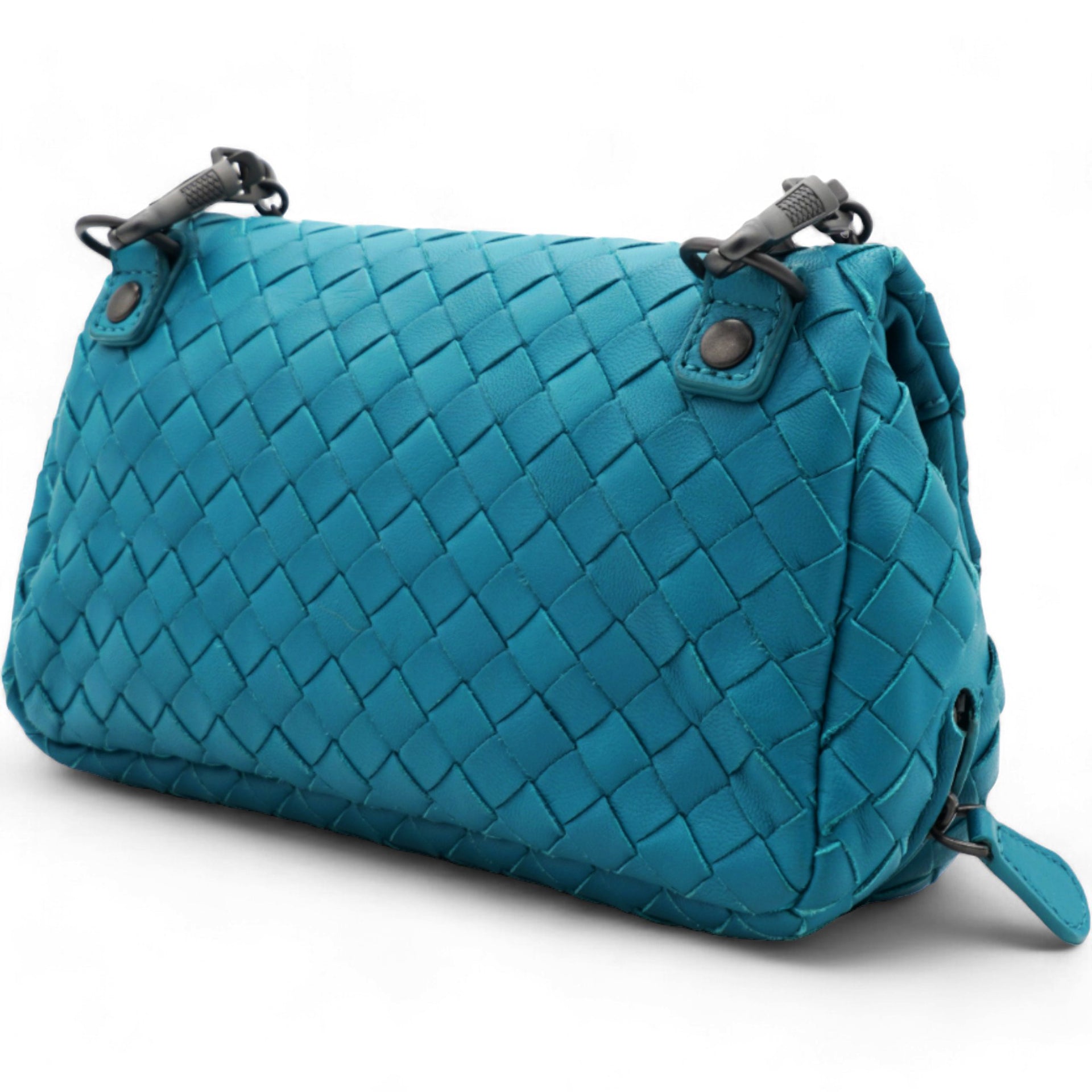 BOTTEGA VENETA Nappa Intrecciato Small Chain Crossbody Teal 