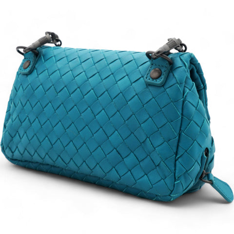 BOTTEGA VENETA Nappa Intrecciato Small Chain Crossbody Teal 