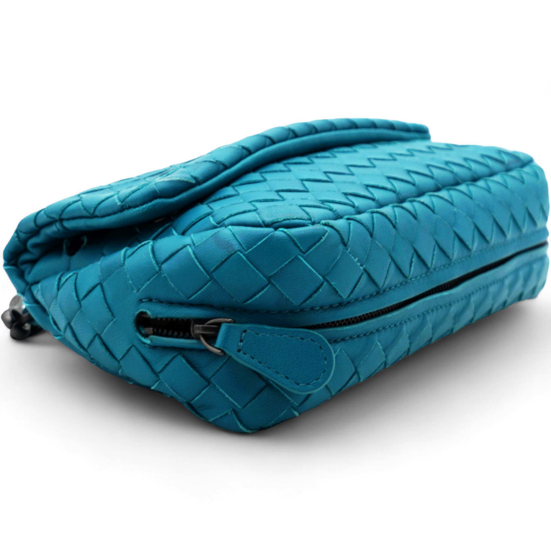BOTTEGA VENETA Nappa Intrecciato Small Chain Crossbody Teal 