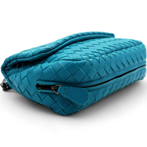 BOTTEGA VENETA Nappa Intrecciato Small Chain Crossbody Teal 