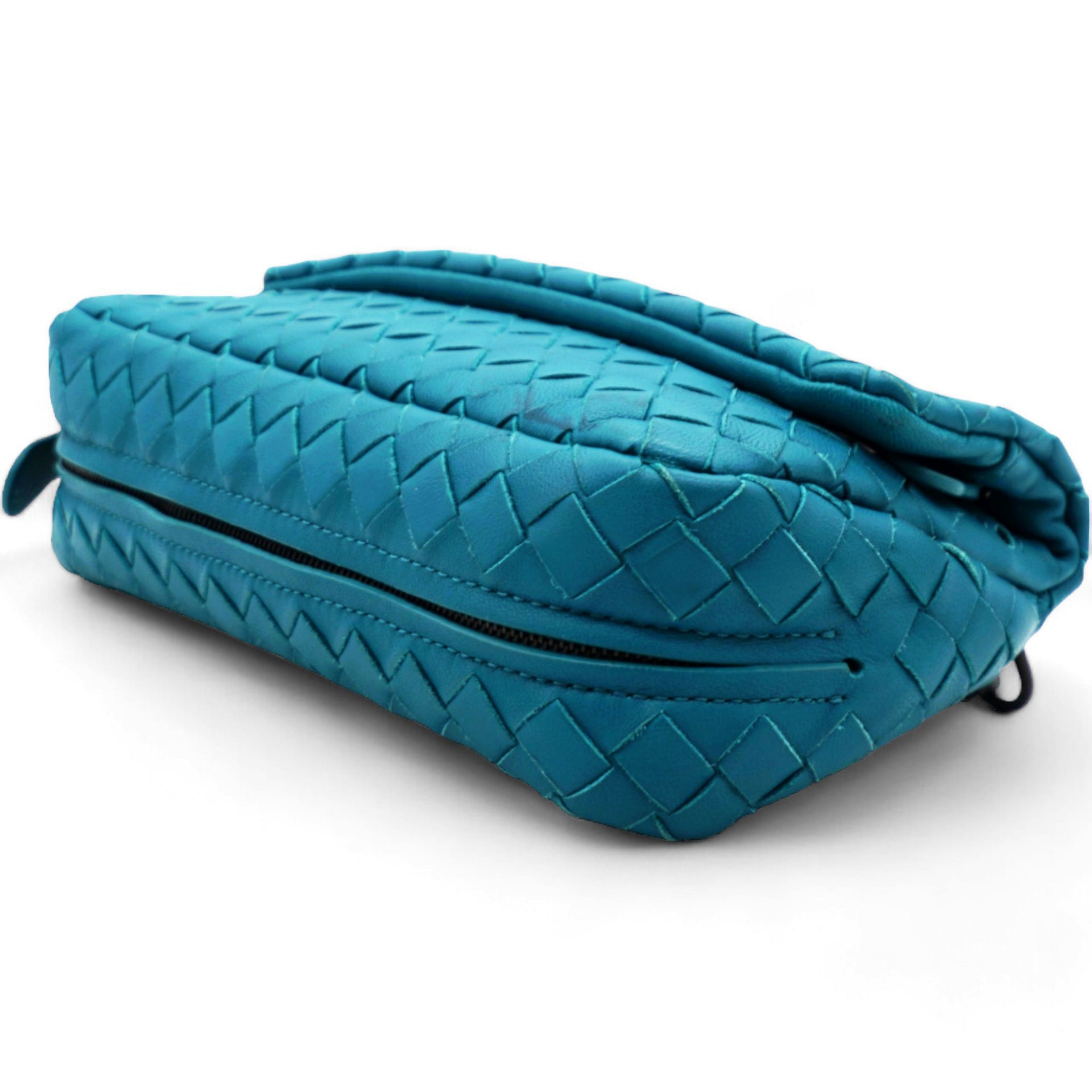 BOTTEGA VENETA Nappa Intrecciato Small Chain Crossbody Teal 