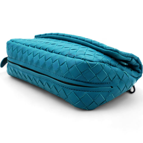 BOTTEGA VENETA Nappa Intrecciato Small Chain Crossbody Teal 