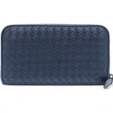 BOTTEGA VENETA Nappa Intrecciato Zip Around Wallet Pacific Navy 