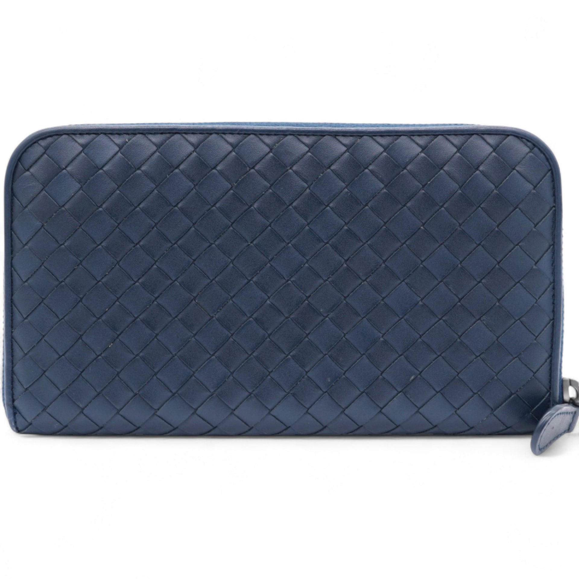 BOTTEGA VENETA Nappa Intrecciato Zip Around Wallet Pacific Navy 
