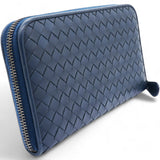BOTTEGA VENETA Nappa Intrecciato Zip Around Wallet Pacific Navy 
