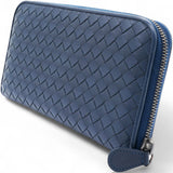 BOTTEGA VENETA Nappa Intrecciato Zip Around Wallet Pacific Navy 