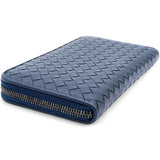 BOTTEGA VENETA Nappa Intrecciato Zip Around Wallet Pacific Navy 