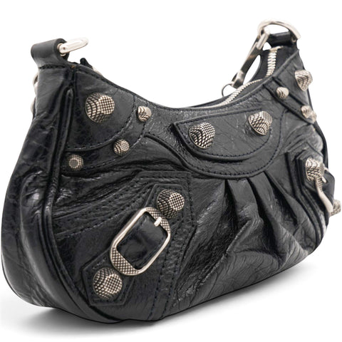 Balenciaga Agneau Arena Le Cagole Mini Purse With Chain Black 