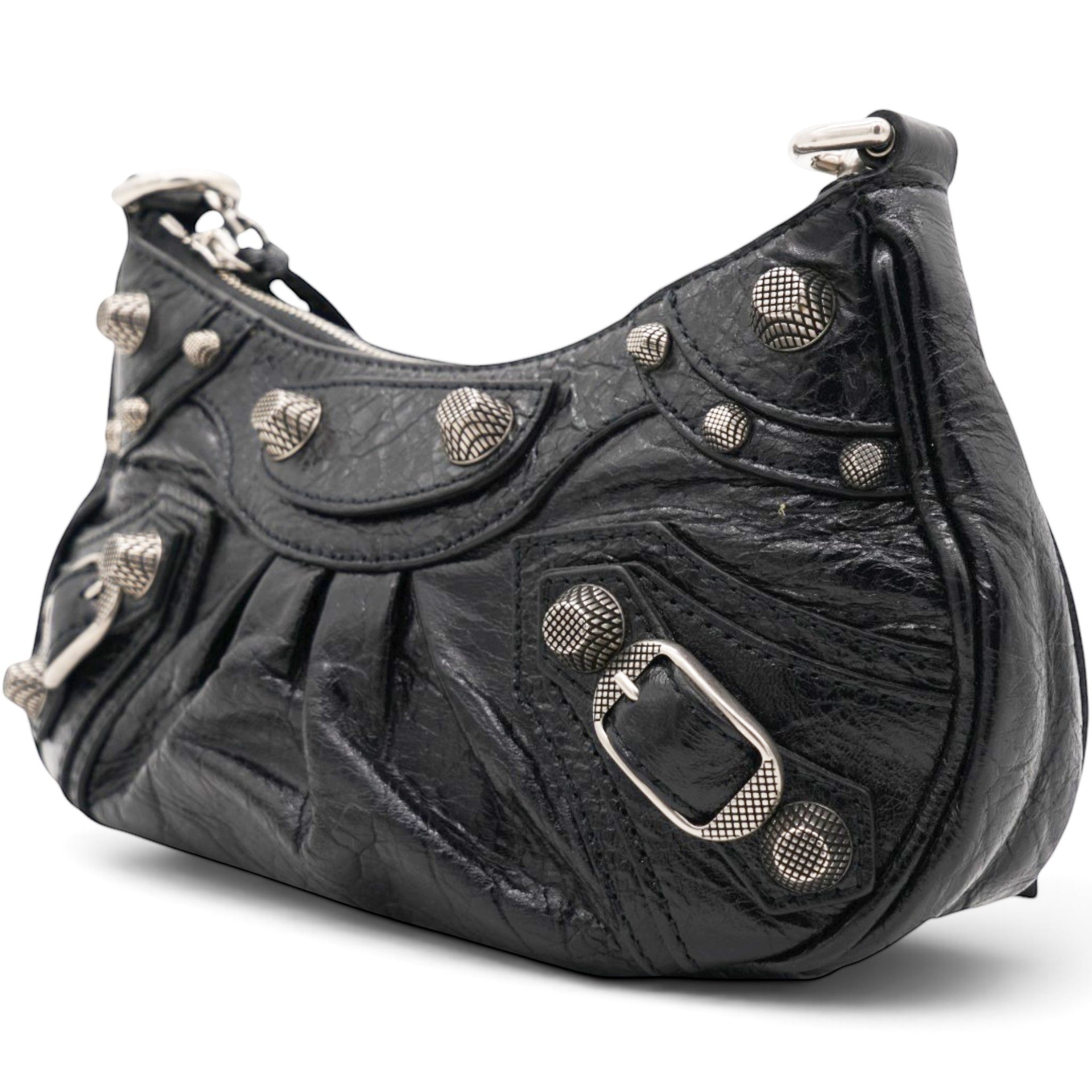 Balenciaga Agneau Arena Le Cagole Mini Purse With Chain Black 