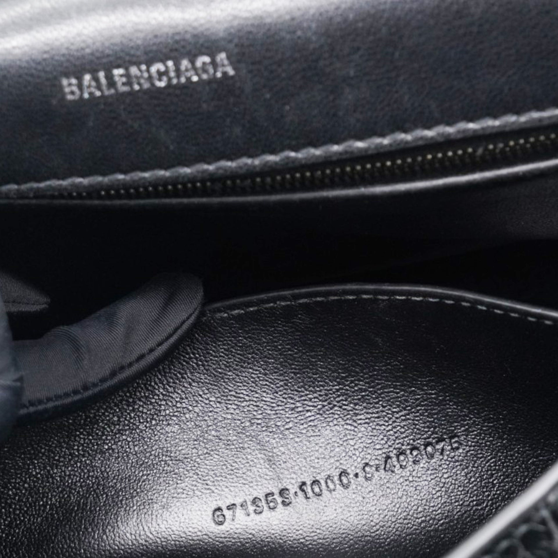 Balenciaga Medium Extra Supple Calfskin Crocodile Embossed Monochrome XS Downtown Shoulder Bag Black 