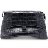 Balenciaga Medium Extra Supple Calfskin Crocodile Embossed Monochrome XS Downtown Shoulder Bag Black 