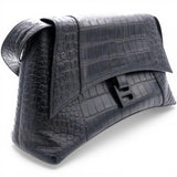 Balenciaga Medium Extra Supple Calfskin Crocodile Embossed Monochrome XS Downtown Shoulder Bag Black 