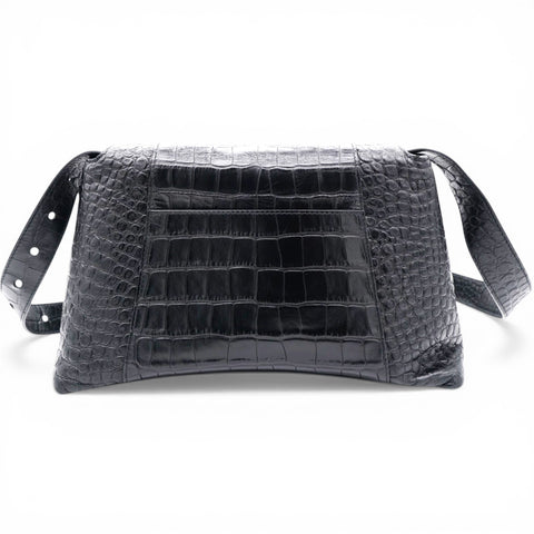 Balenciaga Medium Extra Supple Calfskin Crocodile Embossed Monochrome XS Downtown Shoulder Bag Black 