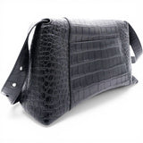 Balenciaga Medium Extra Supple Calfskin Crocodile Embossed Monochrome XS Downtown Shoulder Bag Black 