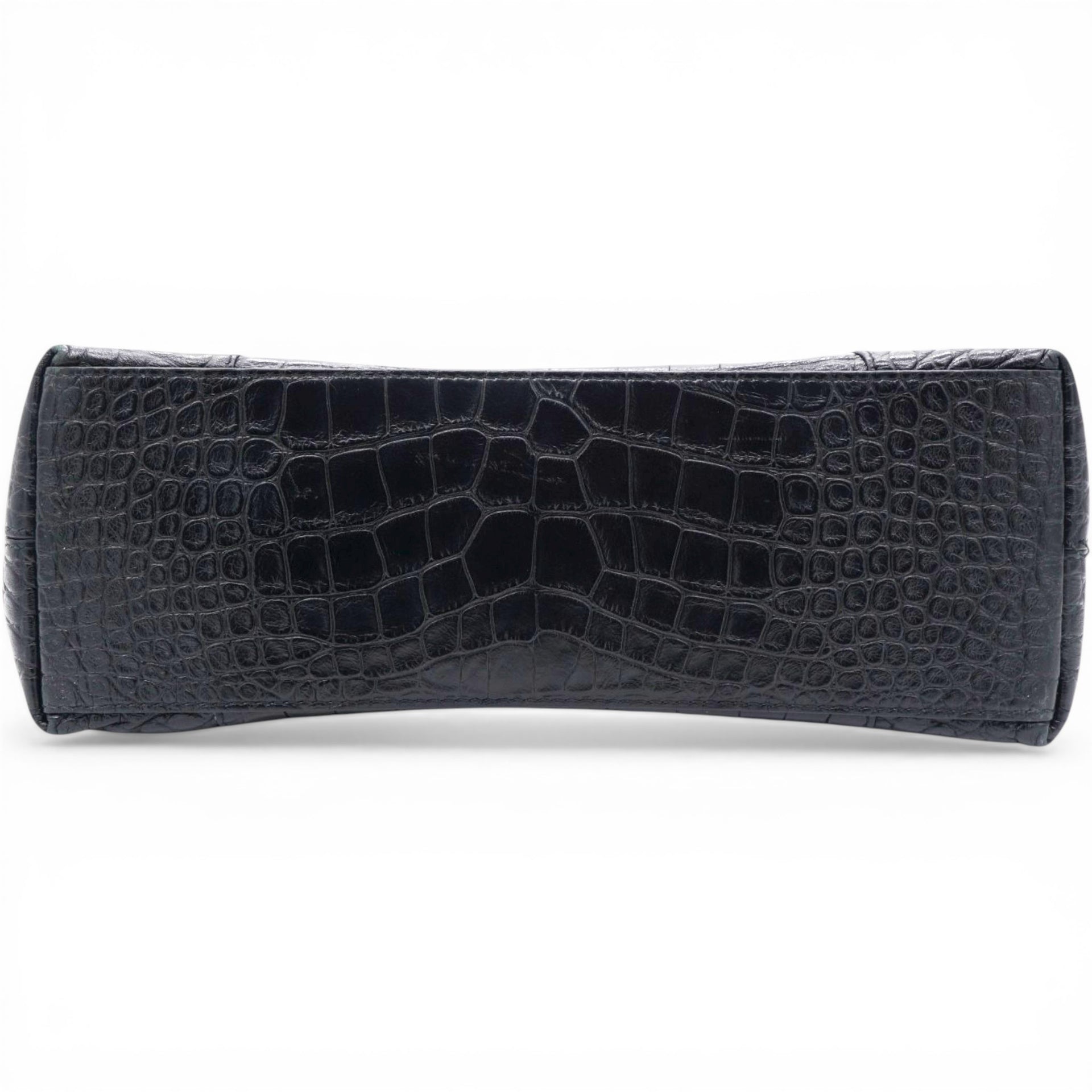 Balenciaga Medium Extra Supple Calfskin Crocodile Embossed Monochrome XS Downtown Shoulder Bag Black 