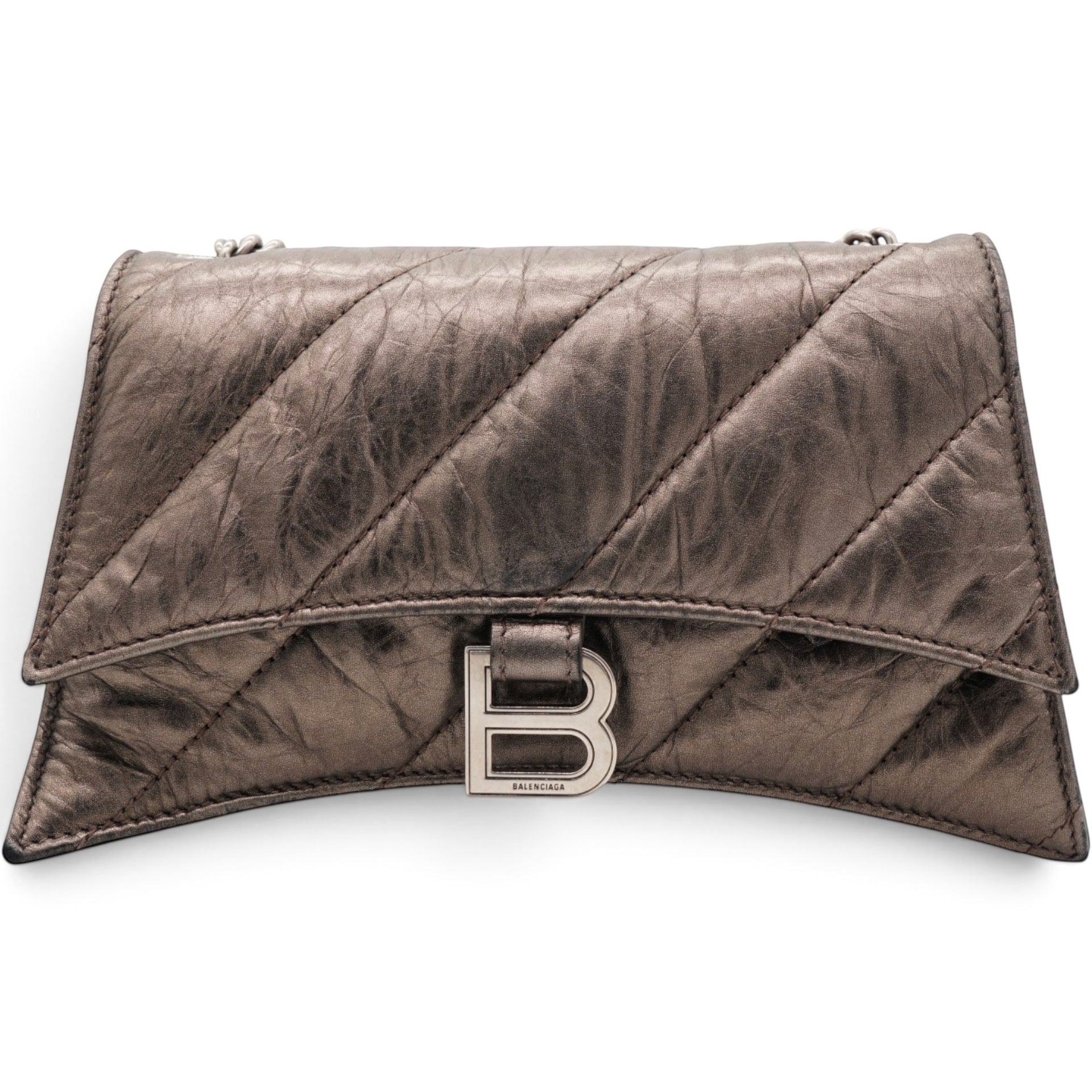 Balenciaga Metallic Crushed Calfskin Quilted XS Crush Chain Bag Dark Bronze 