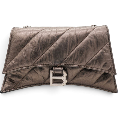 Balenciaga Metallic Crushed Calfskin Quilted XS Crush Chain Bag Dark Bronze 