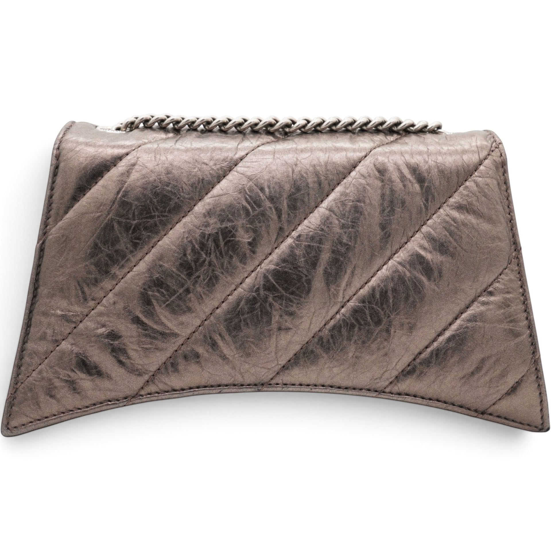 Balenciaga Metallic Crushed Calfskin Quilted XS Crush Chain Bag Dark Bronze 