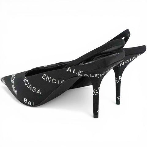 Balenciaga Square Knife Crystal Logo Pointed Toe Pump in Black Size35 