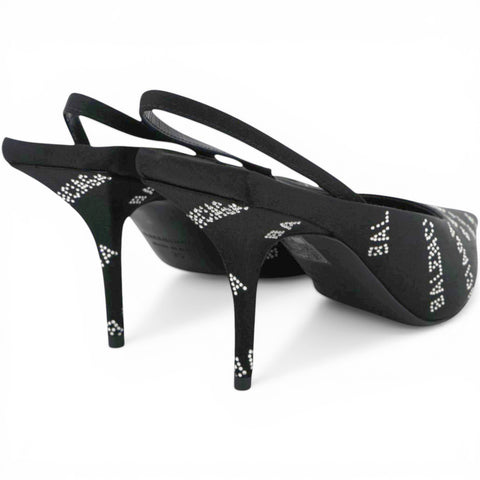 Balenciaga Square Knife Crystal Logo Pointed Toe Pump in Black Size35 