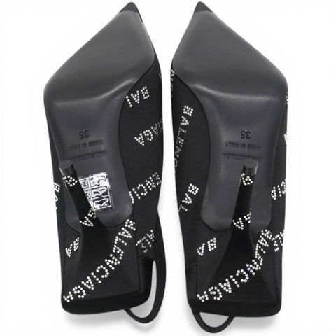 Balenciaga Square Knife Crystal Logo Pointed Toe Pump in Black Size35 