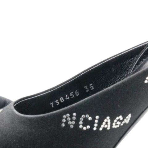Balenciaga Square Knife Crystal Logo Pointed Toe Pump in Black Size35 