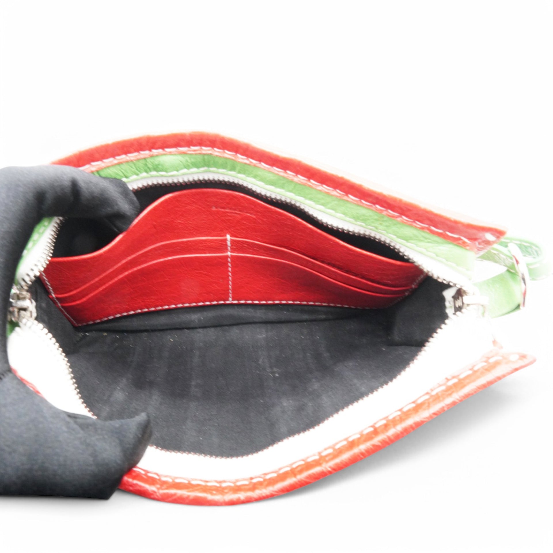  Balenciaga Veau Arena Multicolore Bazar Strap Clutch Green Blue Red White 
