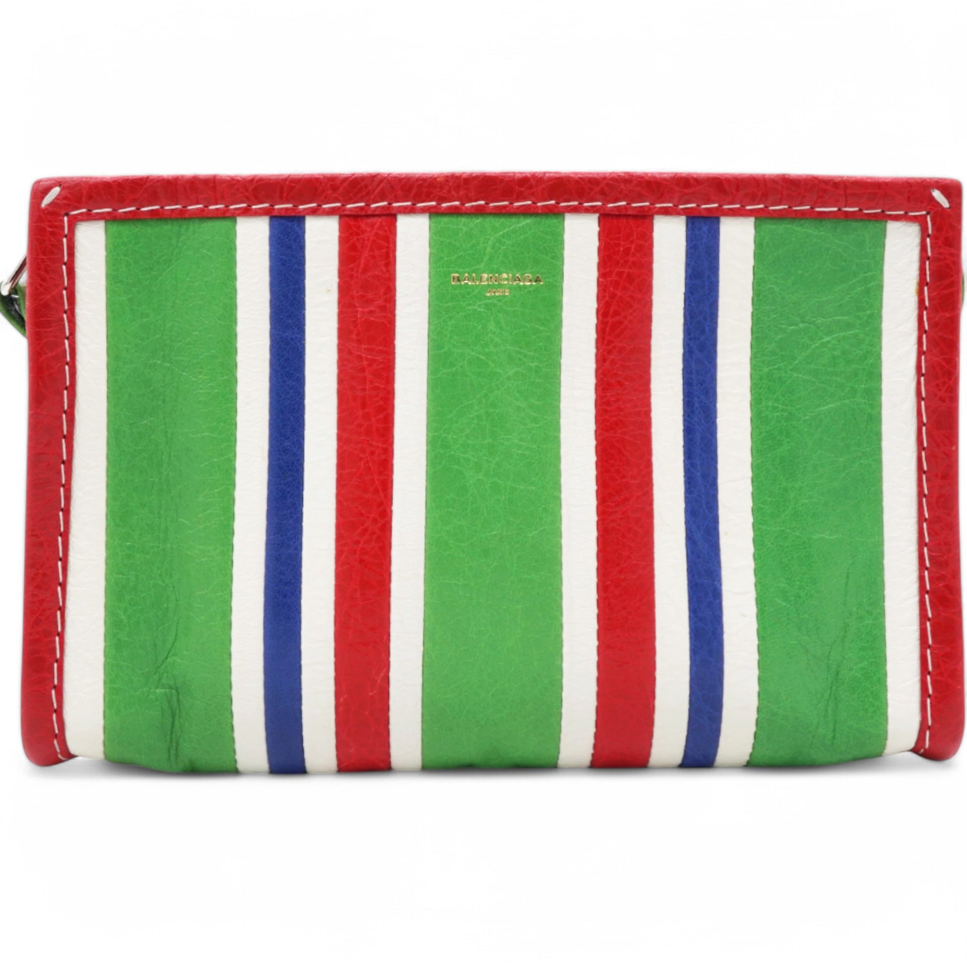  Balenciaga Veau Arena Multicolore Bazar Strap Clutch Green Blue Red White 