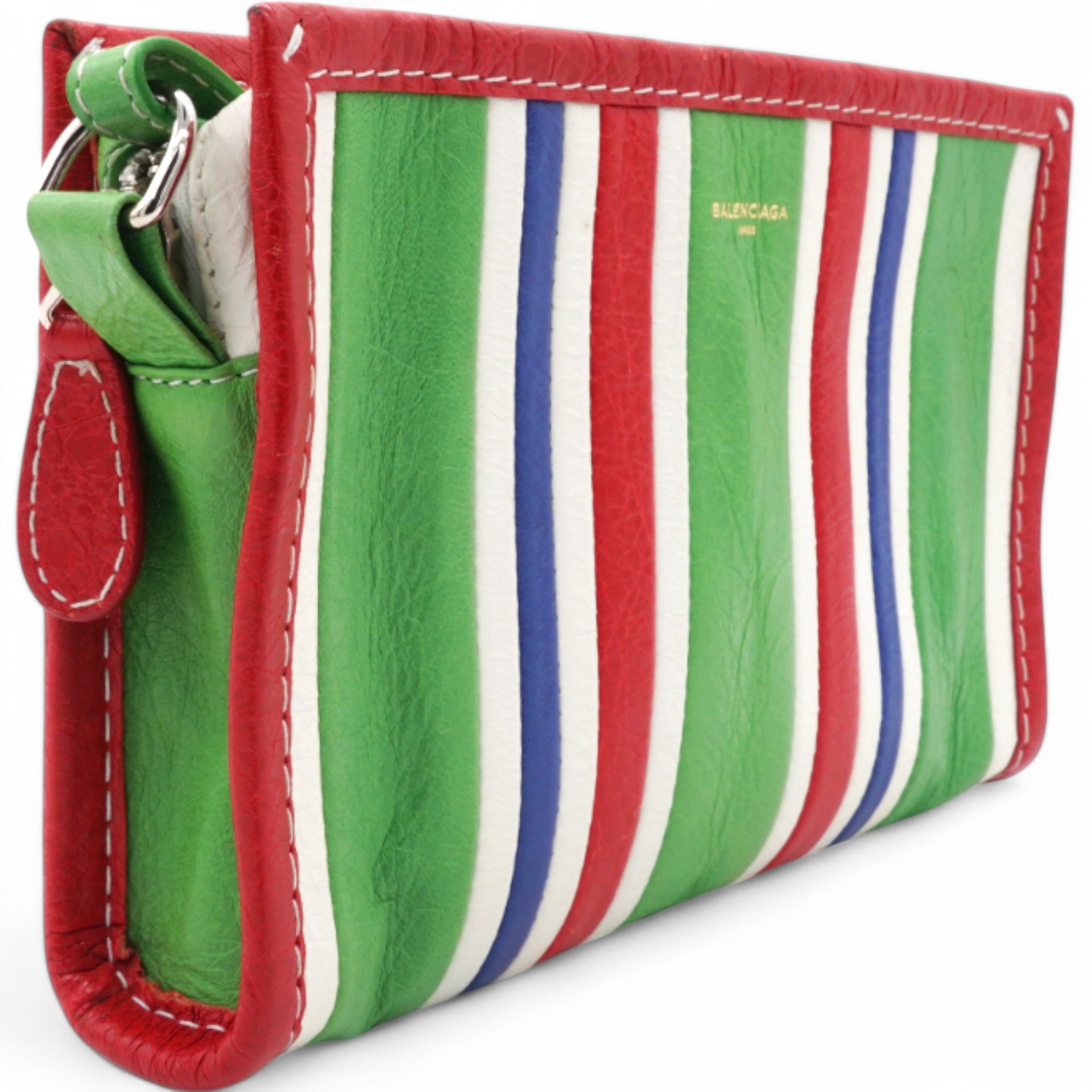  Balenciaga Veau Arena Multicolore Bazar Strap Clutch Green Blue Red White 