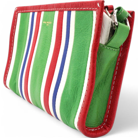  Balenciaga Veau Arena Multicolore Bazar Strap Clutch Green Blue Red White 