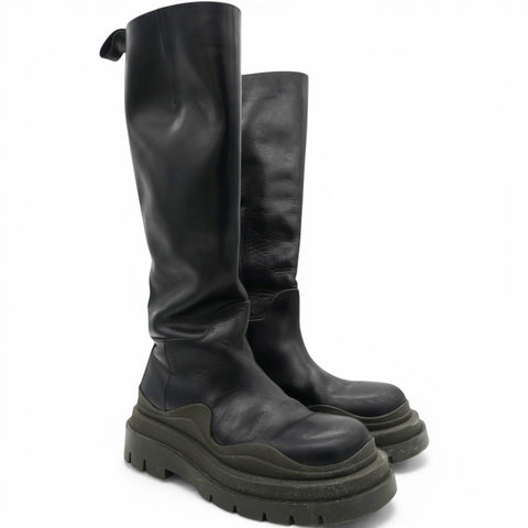 Bottega Veneta Black Green Tire Tall Boots Size37 