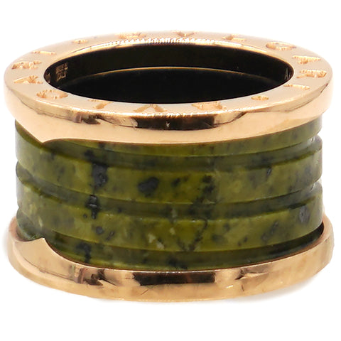 Bvlgari B.Zero Green Marble 18k Rose Gold Band Ring Size48 