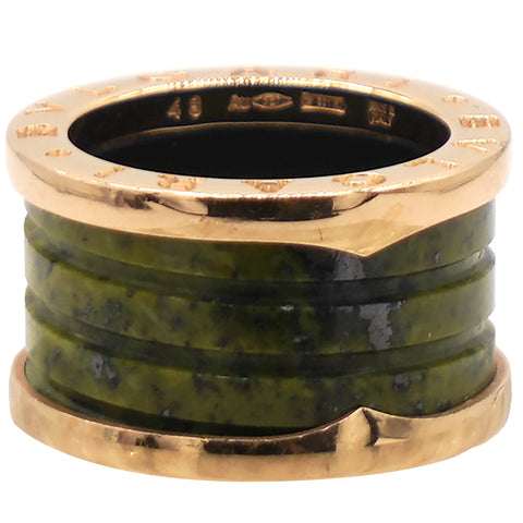 Bvlgari B.Zero Green Marble 18k Rose Gold Band Ring Size48 
