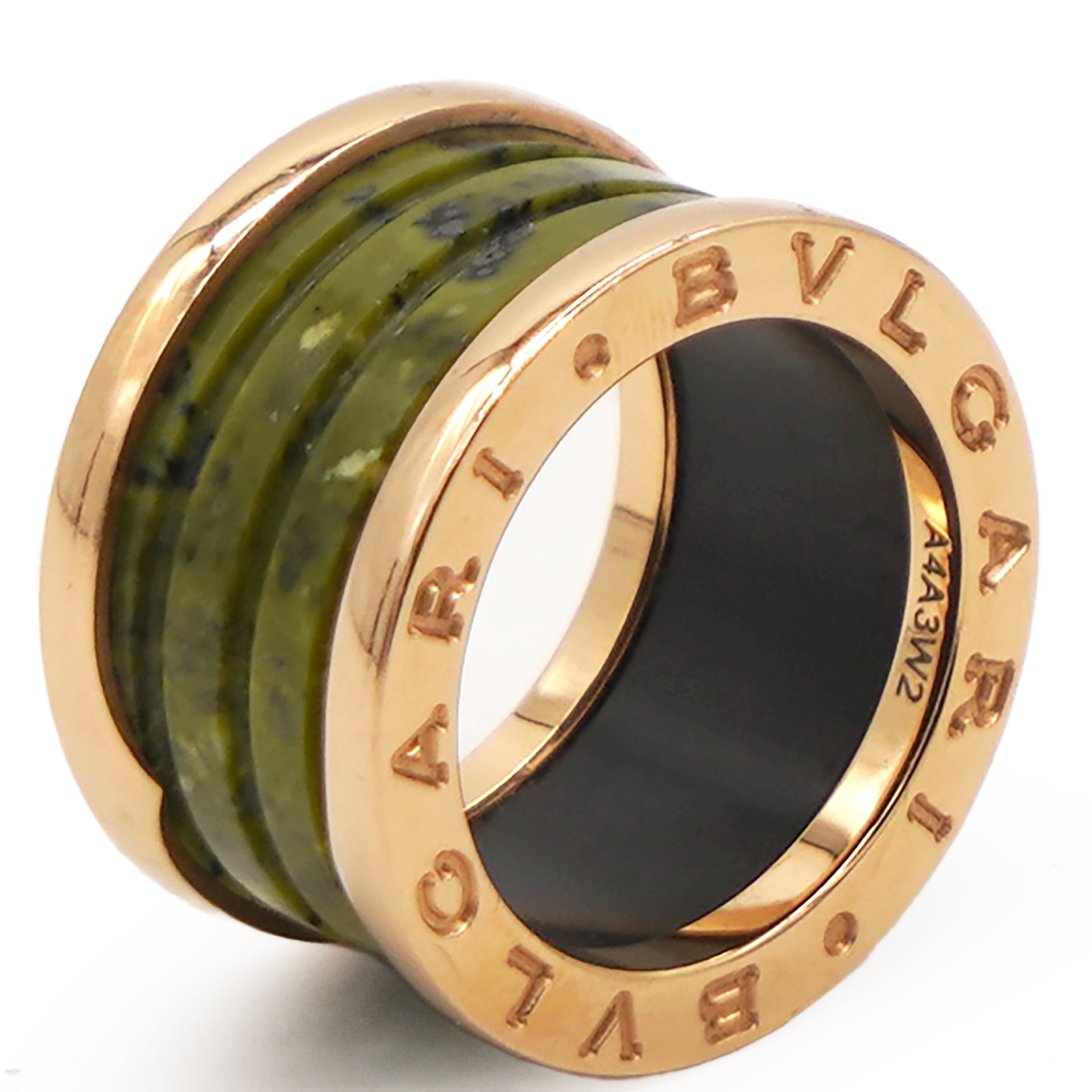 Bvlgari B.Zero Green Marble 18k Rose Gold Band Ring Size48 