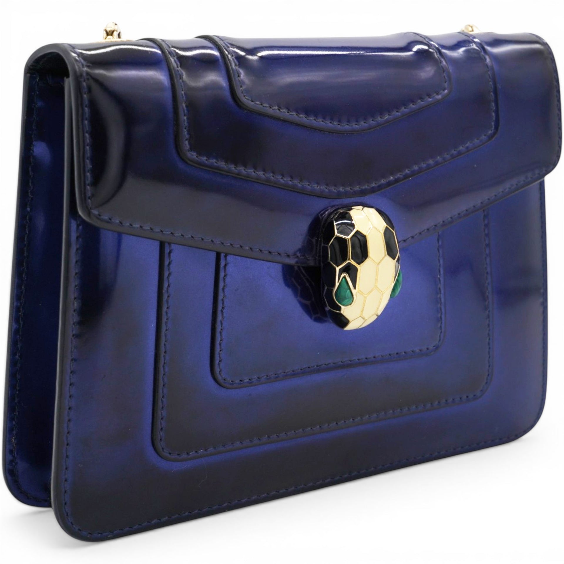 Bvlgari Blue Patent Leather Serpenti Forever Shoulder Bag 