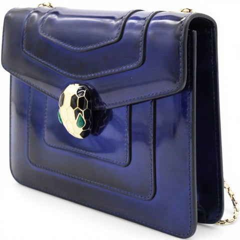 Bvlgari Blue Patent Leather Serpenti Forever Shoulder Bag 
