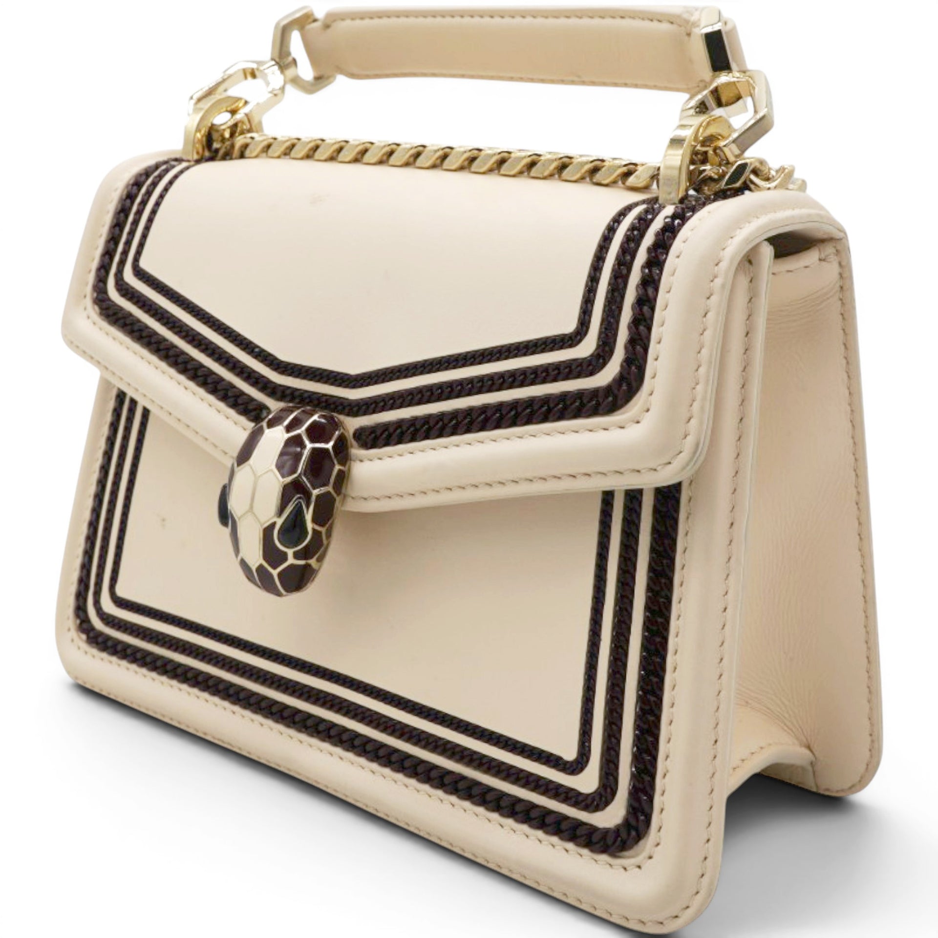 Bvlgari Serpenti Leather Crossbody Bag In Beige 