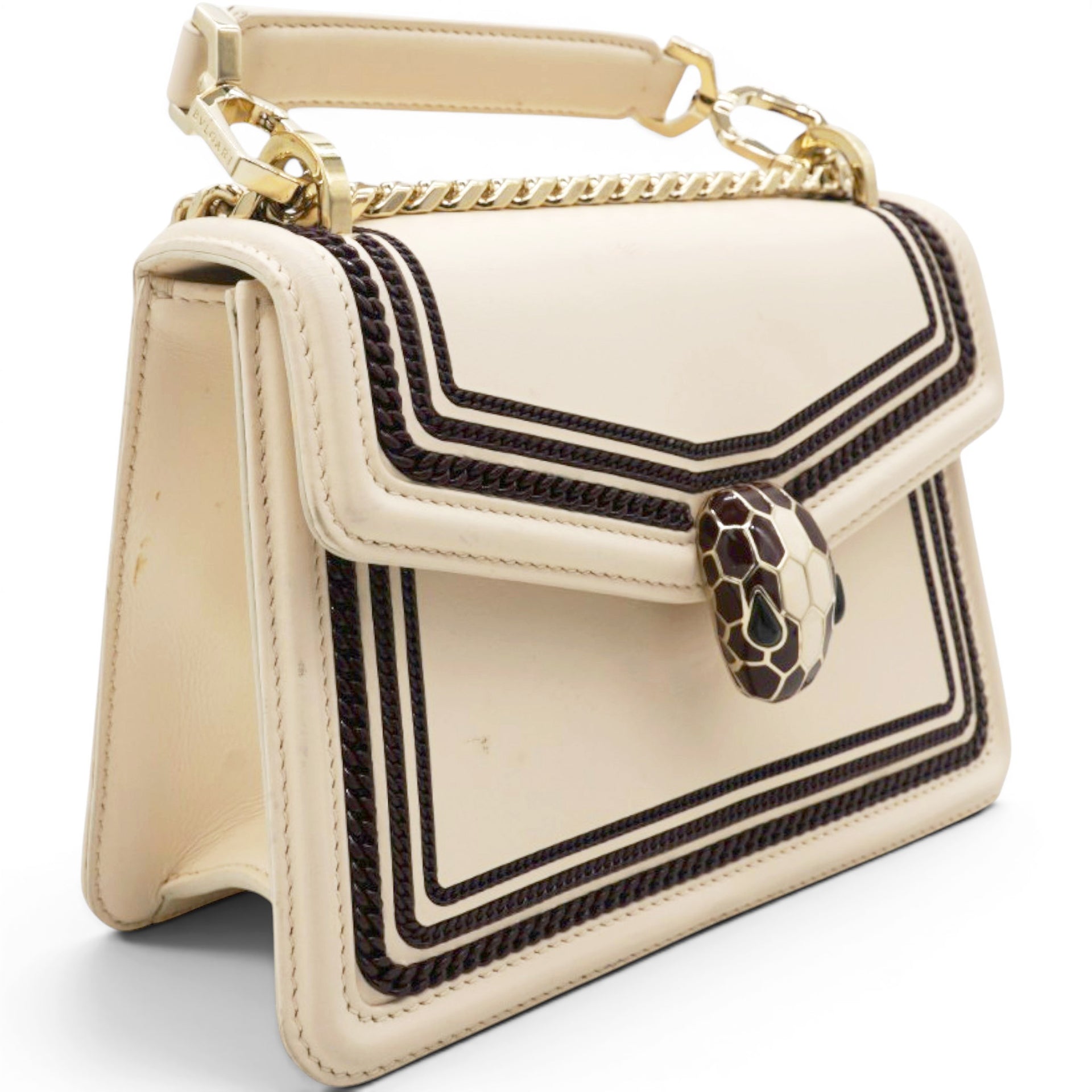 Bvlgari Serpenti Leather Crossbody Bag In Beige 