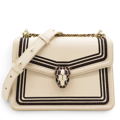 Bvlgari Serpenti Leather Crossbody Bag In Beige 