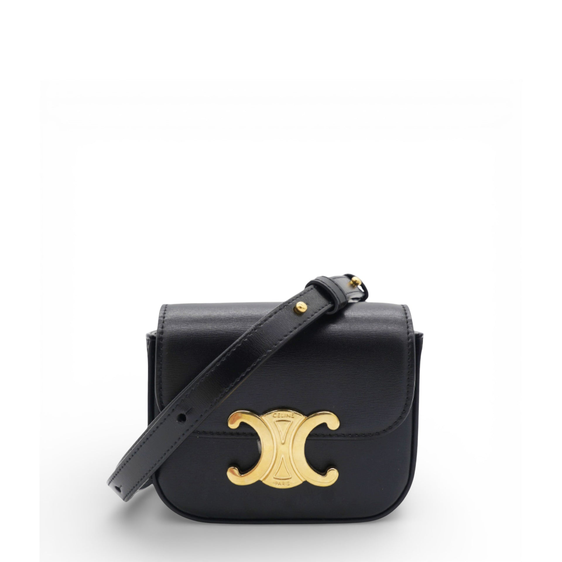 CÉLINE Mini Triomphe in Shiny Calfskin Black
