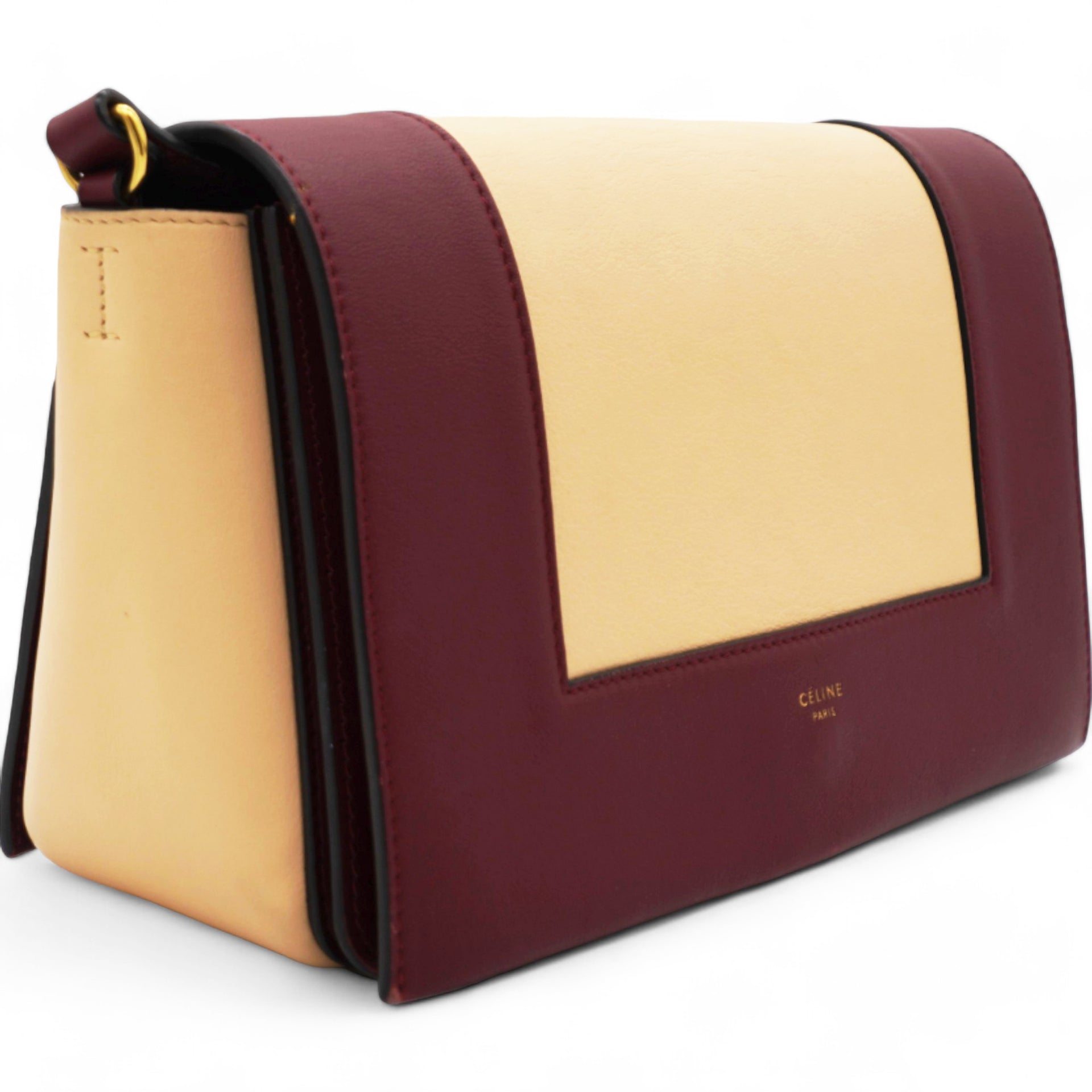 CELINE Shiny Smooth Calfskin Frame Shoulder Bag Ruby Nude 