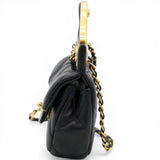 CHANEL Black Lambskin Leather Flap with Handle Card Holder 