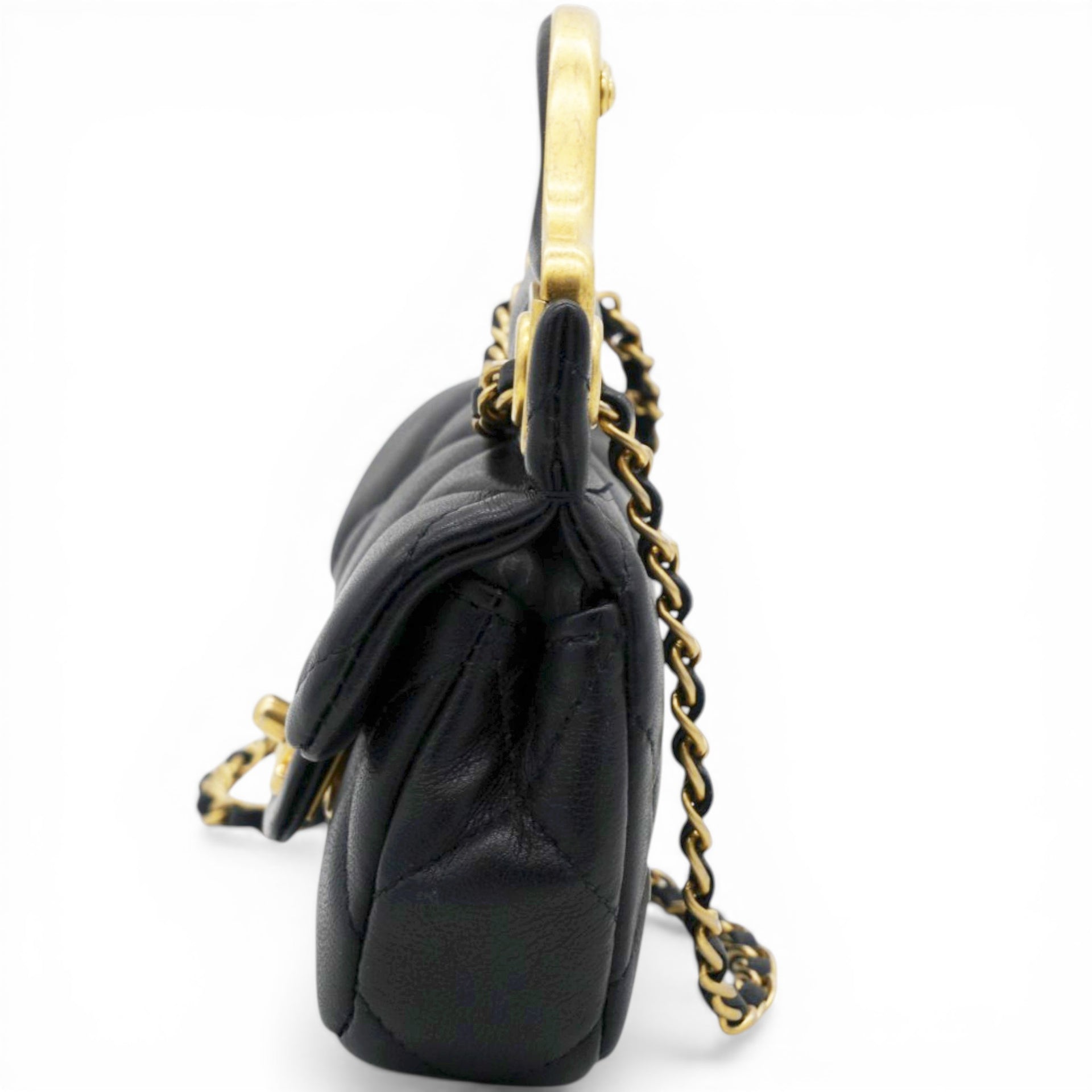 CHANEL Black Lambskin Leather Flap with Handle Card Holder 