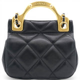CHANEL Black Lambskin Leather Flap with Handle Card Holder 