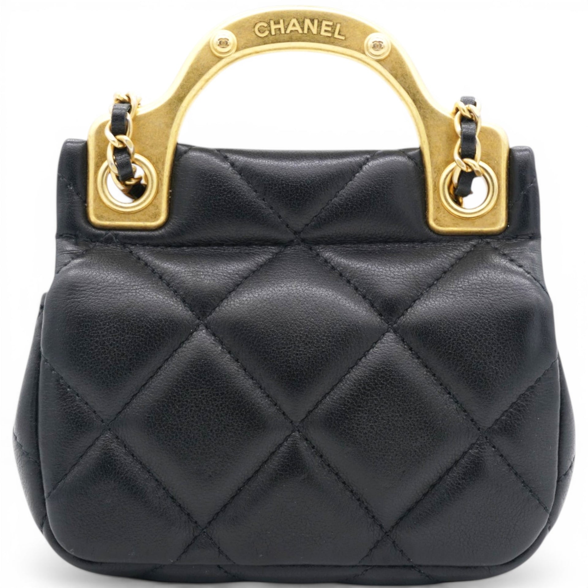 CHANEL Black Lambskin Leather Flap with Handle Card Holder 