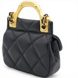 CHANEL Black Lambskin Leather Flap with Handle Card Holder 