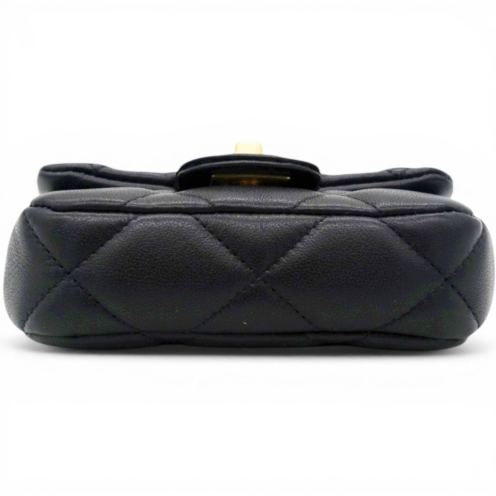 CHANEL Black Lambskin Leather Flap with Handle Card Holder 